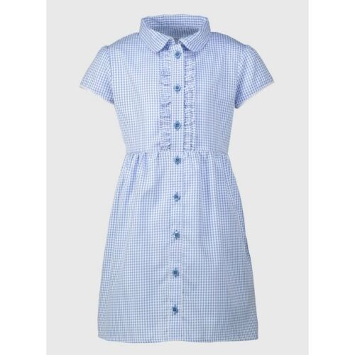 Girls Gingham Checked School Dress Pinafore TU Blue Red Green Summer Bow Uniform