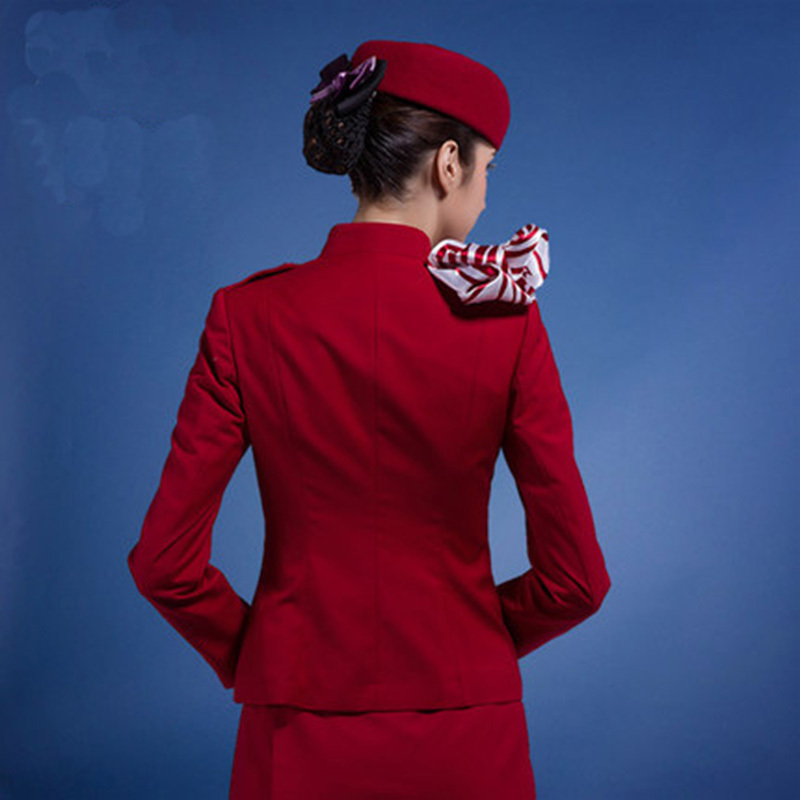 cotton/poly ladies airline uniform skirt suit stewardess uniform with hat and scarves