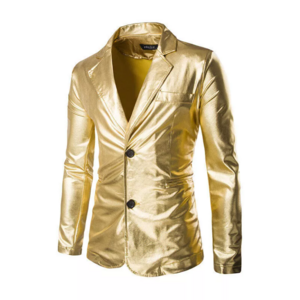 Mens Faux Leather Metallic Shiny Suit Jacket Two-button Coat Top Men's party suit