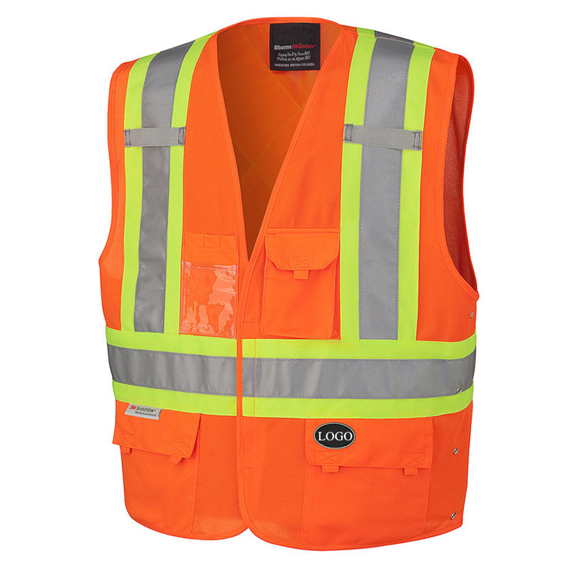 Reflective orange safety vest  with pockets security sanitation worker's uniform Safety reflective waistcoat