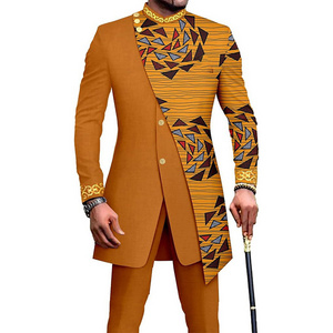 African Vintage Suits for Men Embroidery Print Blazer and Pants Set Business Suit Party Wedding Evening suit