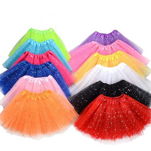 Factory Wholesale Kids Princess Solid Color 3 Layers Tulle Ballet Dress Tulle Children's Sequin Tutu Skirt For Girl's Skirt