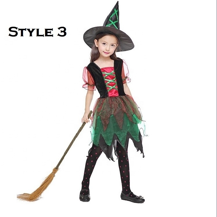 Kids Halloween Witch Vampire Magician Costume Carnival Cosplay Dress with Hat or Wings Set Girls Witches Halloween Costumes