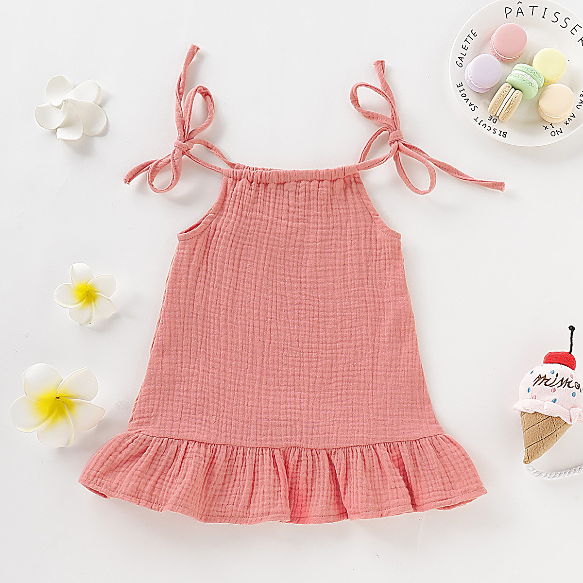 Fancy Summer Baby Girl Mini Dress with bows and ruffles multi-color cotton sleeveless girl dress toddler girl clothes dress