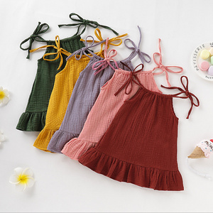 Fancy Summer Baby Girl Mini Dress with bows and ruffles multi-color cotton sleeveless girl dress toddler girl clothes dress