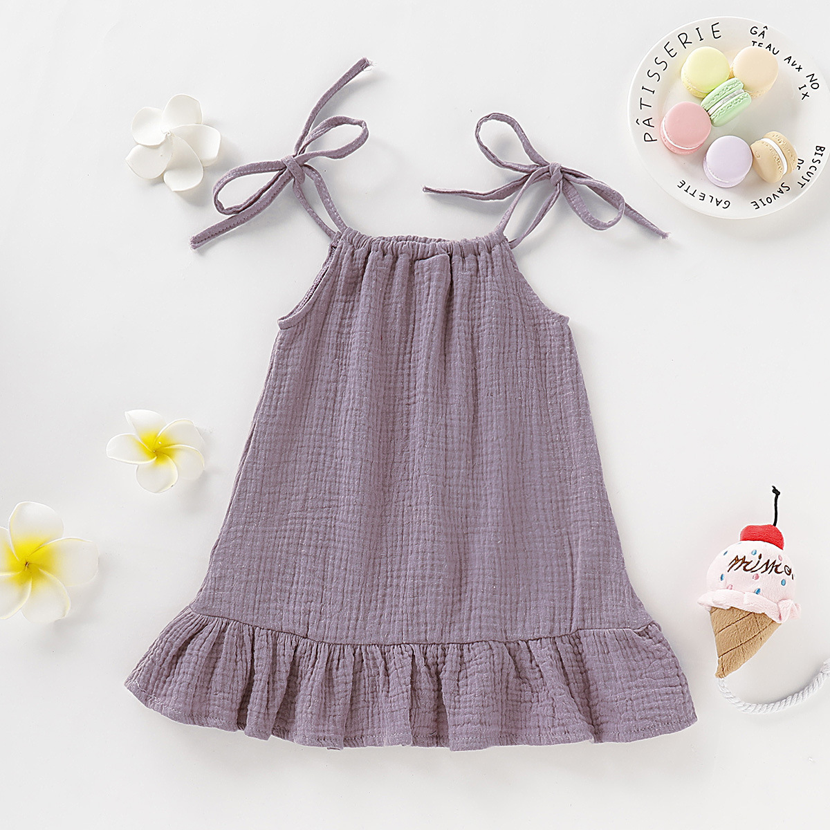 Fancy Summer Baby Girl Mini Dress with bows and ruffles multi-color cotton sleeveless girl dress toddler girl clothes dress