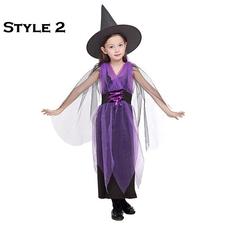 Kids Halloween Witch Vampire Magician Costume Carnival Cosplay Dress with Hat or Wings Set Girls Witches Halloween Costumes