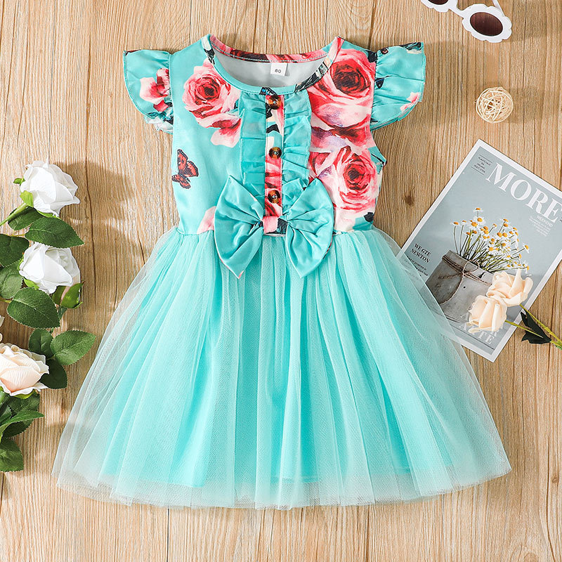 Green Horizon Baby Girl Dress Cute Bow Newborn Princess Dresses for Baby 1-3 Year Birthday Toddler Infant Party Dress