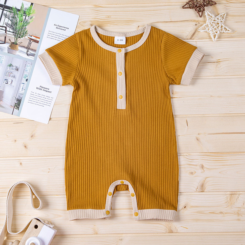 Green Horizon Summer short sleeve infant rompers ribbed cotton baby one-piece baby clothes vendor