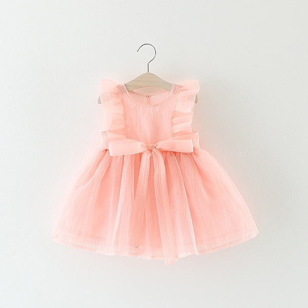 Green Horizon Bow And Lace Kid Casual Green Pink Baby Clothing Tulle Chiffon Princess Toddler Clothes Girl Infant Dresses