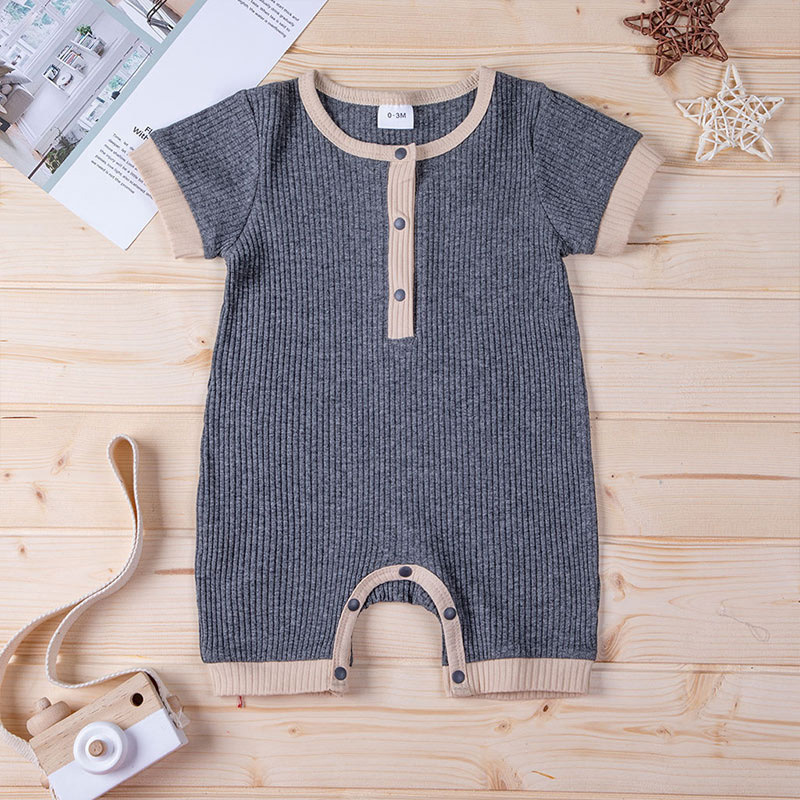 Green Horizon Summer short sleeve infant rompers ribbed cotton baby one-piece baby clothes vendor