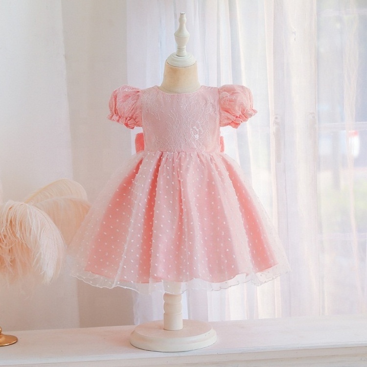 Child Summer Clothes Toddler Infant Baby Kid Girls Dress Lace Bow Puff Sleeve Tulle Party Wedding Birthday Dresses For Girls