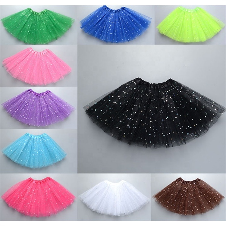 Factory Wholesale Kids Princess Solid Color 3 Layers Tulle Ballet Dress Tulle Children's Sequin Tutu Skirt For Girl's Skirt