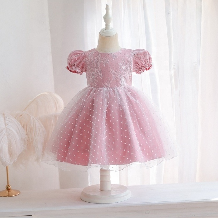 Child Summer Clothes Toddler Infant Baby Kid Girls Dress Lace Bow Puff Sleeve Tulle Party Wedding Birthday Dresses For Girls