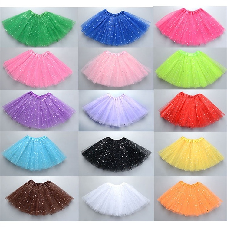 Factory Wholesale Kids Princess Solid Color 3 Layers Tulle Ballet Dress Tulle Children's Sequin Tutu Skirt For Girl's Skirt