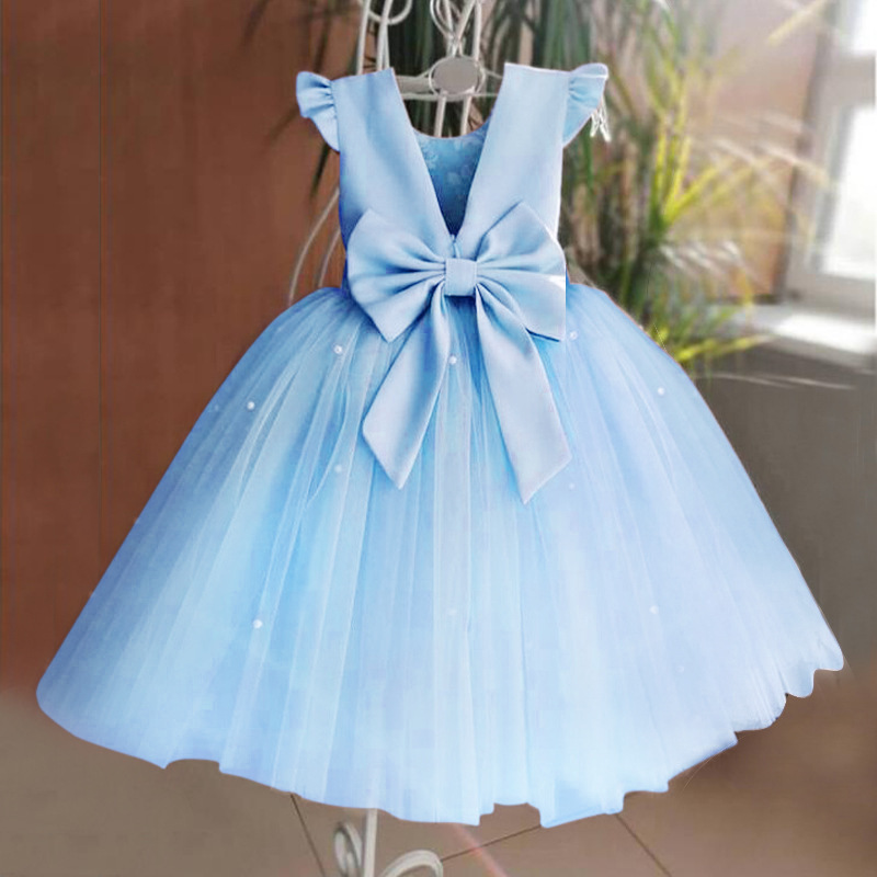 Green Horizon summer ball gown kid girl clothing sleeveless girl satin tulle birthday party backless princess dress