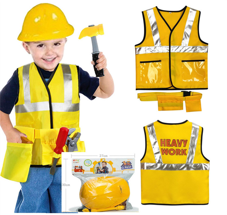 Green Horizon IPlay ILearn Construction Worker Costume Kit For Kids Role Play Toy Set Career Costumes Heavy worker cosplay