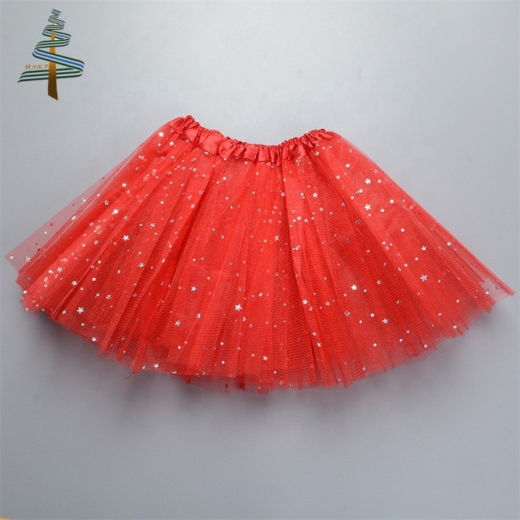 Factory Wholesale Kids Princess Solid Color 3 Layers Tulle Ballet Dress Tulle Children's Sequin Tutu Skirt For Girl's Skirt