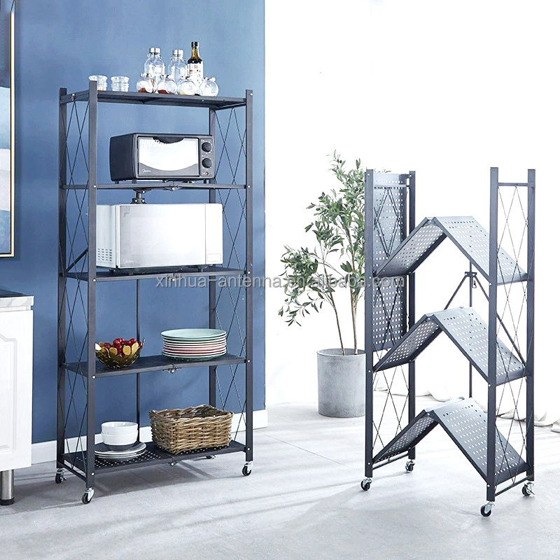 foldable storage four casters moving kitchen organizer storage rack holders folding shelf