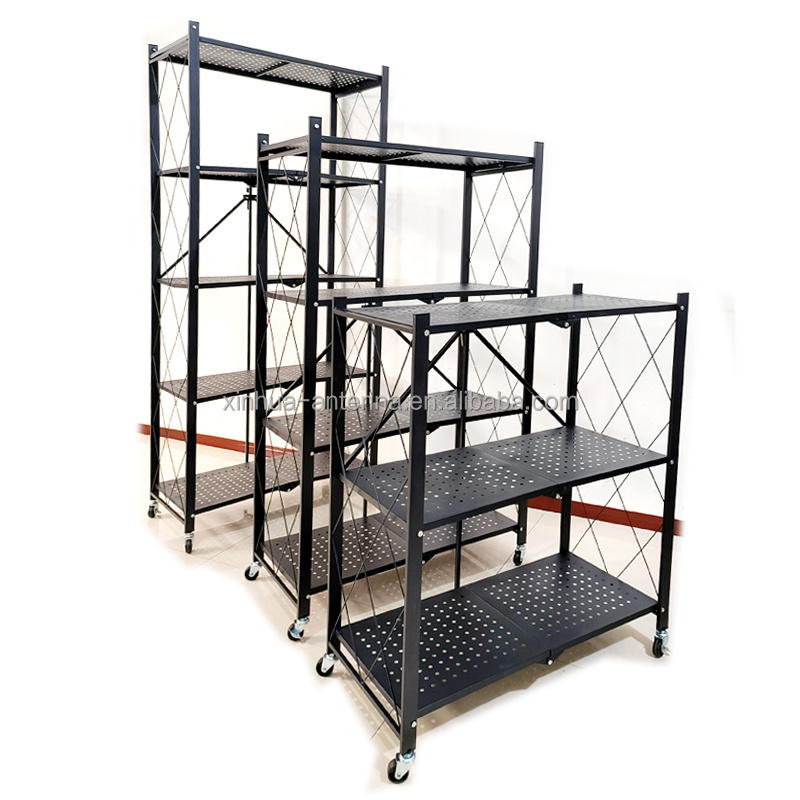 3 Tier Foldable Furniture Metal Shelves Heavy Duty Shelf Kitchen Garage Organizer Storage Shelving Holders Rack with Wheels