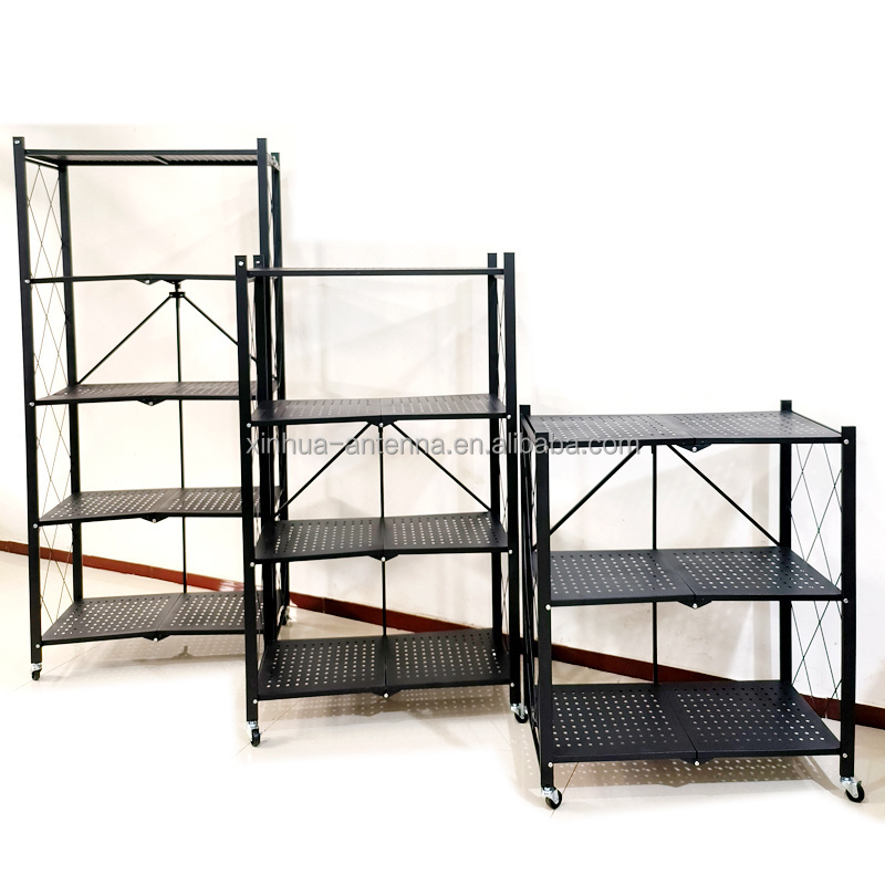 3 Tier Foldable Furniture Metal Shelves Heavy Duty Shelf Kitchen Garage Organizer Storage Shelving Holders Rack with Wheels