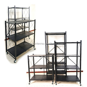 3 Tier Foldable Furniture Metal Shelves Heavy Duty Shelf Kitchen Garage Organizer Storage Shelving Holders Rack with Wheels