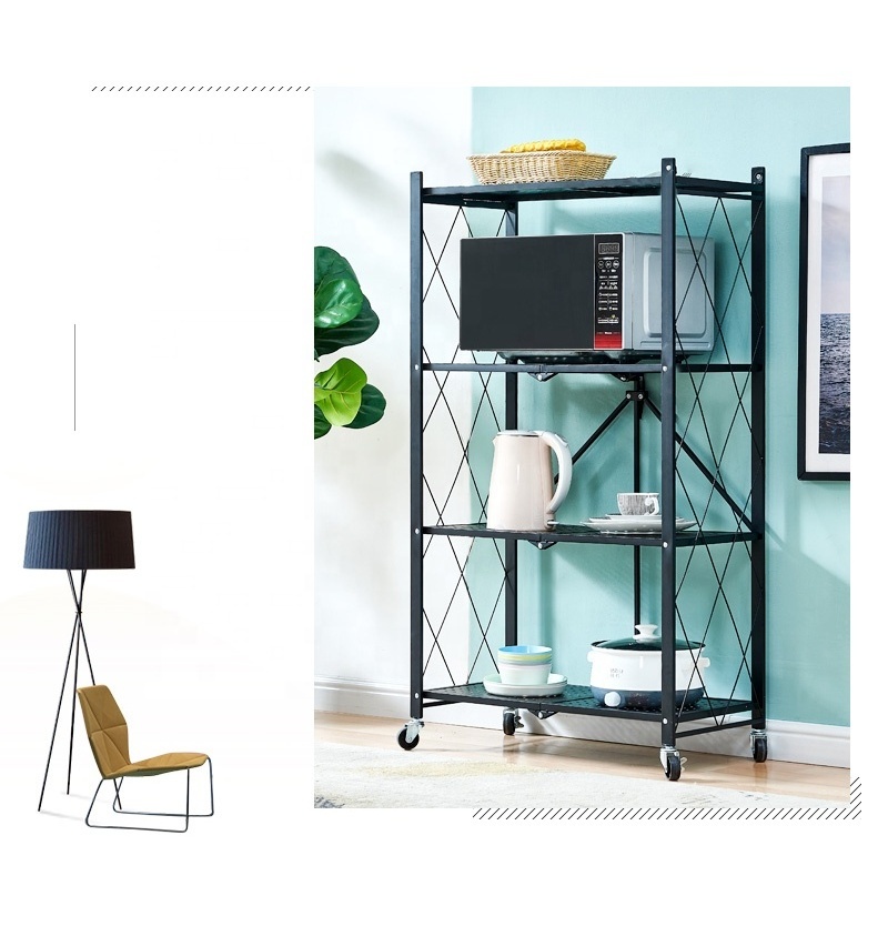 foldable storage four casters moving kitchen organizer storage rack holders folding shelf