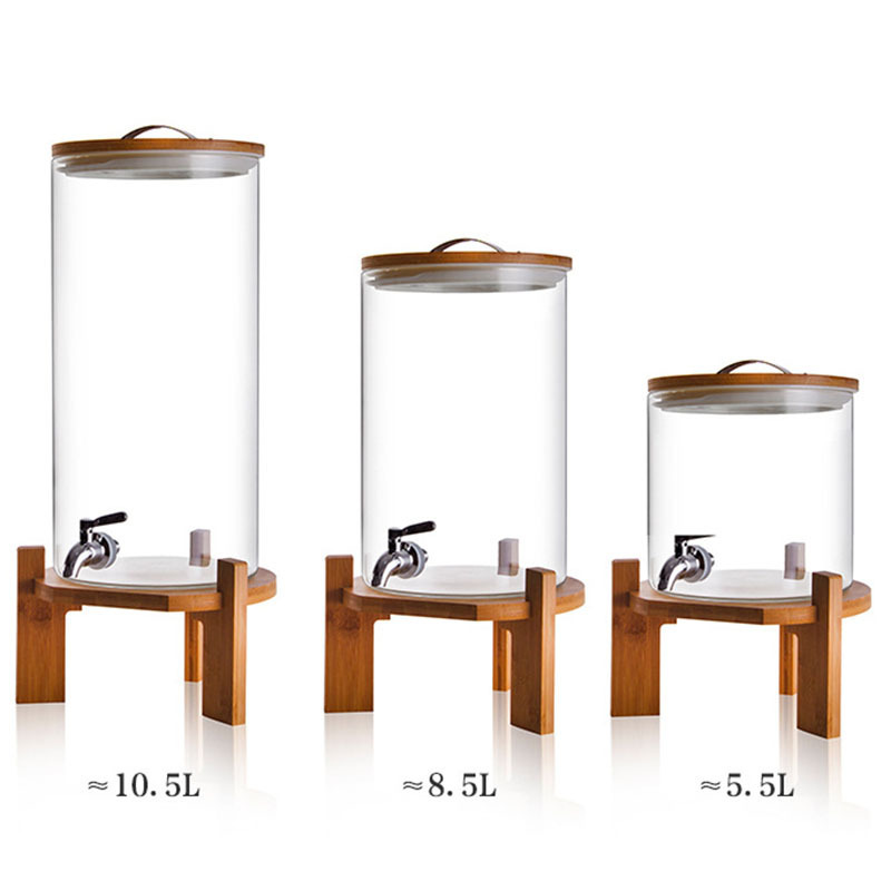 39Years Factory Hot Sale High Borosilicate Glass Large Bamboo Lid Beverage Dispenser 5L/7.5L Capacity