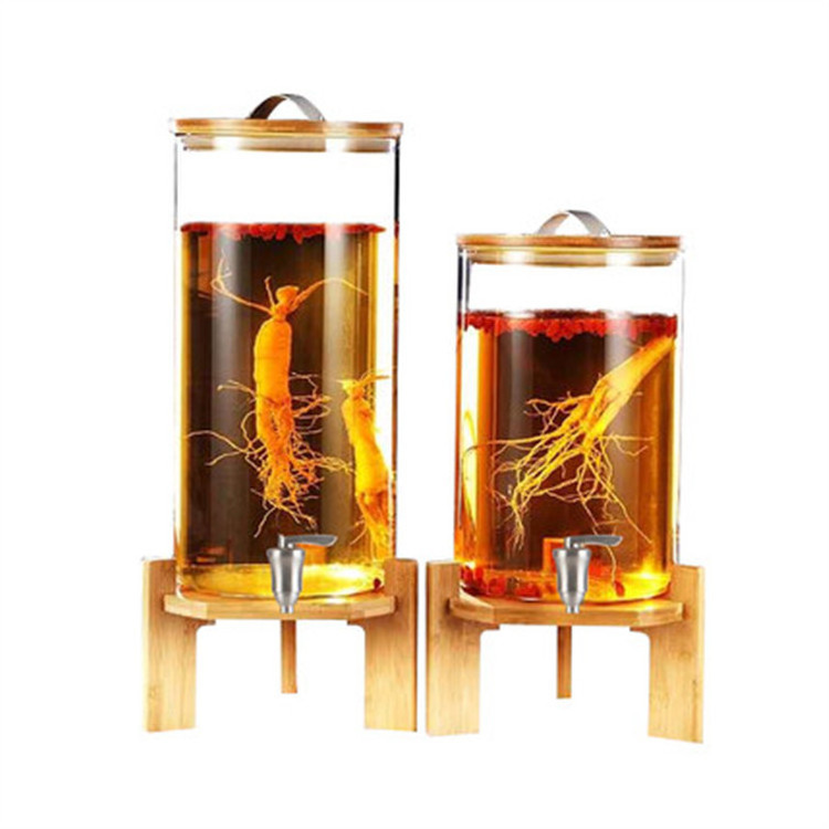 39Years Factory Hot Sale High Borosilicate Glass Large Bamboo Lid Beverage Dispenser 5L/7.5L Capacity