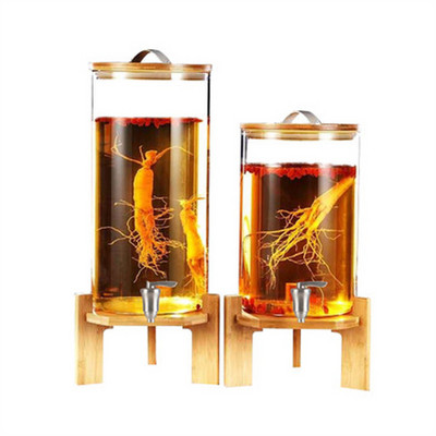 39Years Factory Hot Sale High Borosilicate Glass Large Bamboo Lid Beverage Dispenser 5L/7.5L Capacity