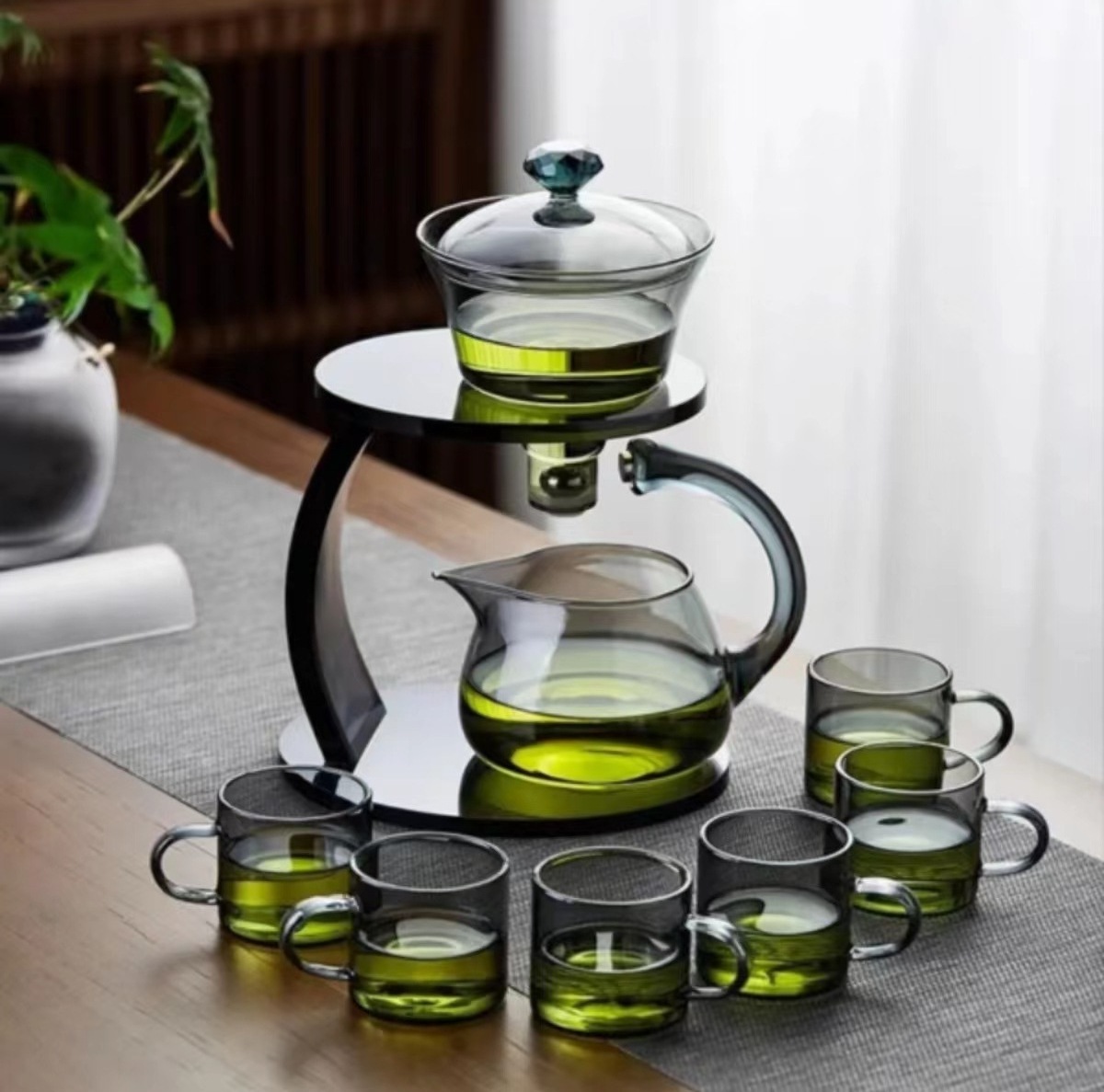 Glass Tea Pot Set Magnetic Water Diversion Rotating Cover Bowl Semi_Automatic Tea Maker Lazy Kungfu Drip TeaPot