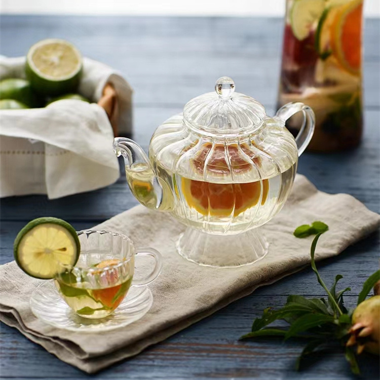 British style transparent heat-resistant glass teapot afternoon tea flower tea retro teapot