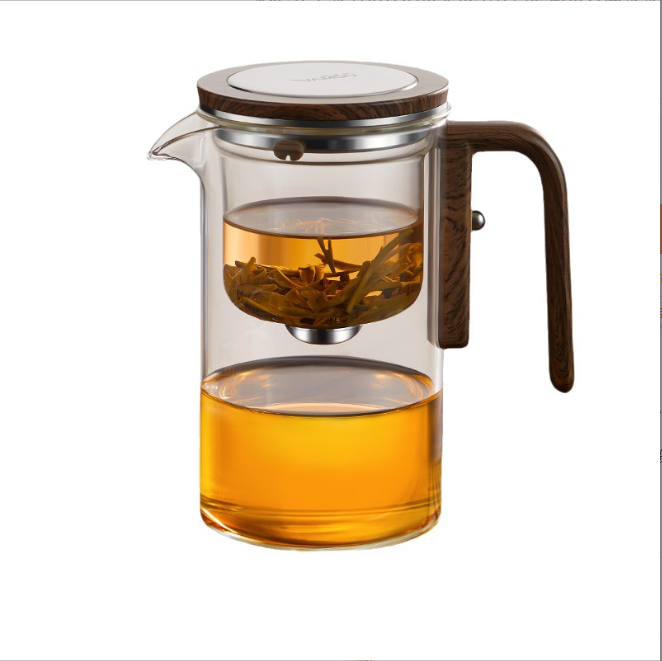 Lazy teapot cup Flowing cup teapot one-button filter walnut glass tea separation cup