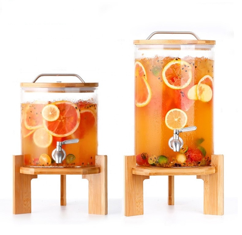 High borosilicate glass large bamboo lid beverage dispenser