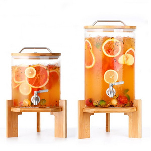 High borosilicate glass large bamboo lid beverage dispenser