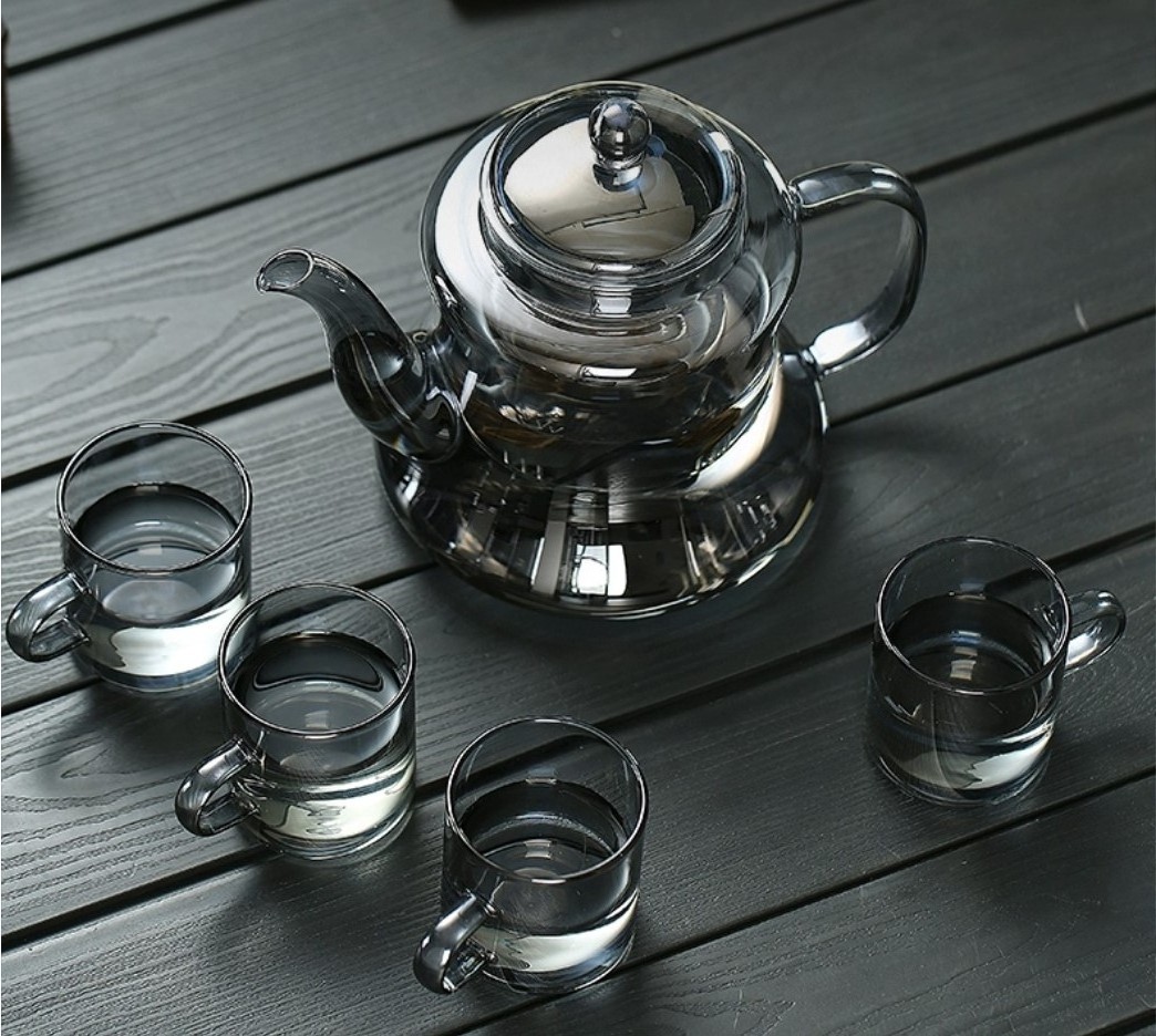 2024 New  Smoky grey glass teapot household tea separation filter set