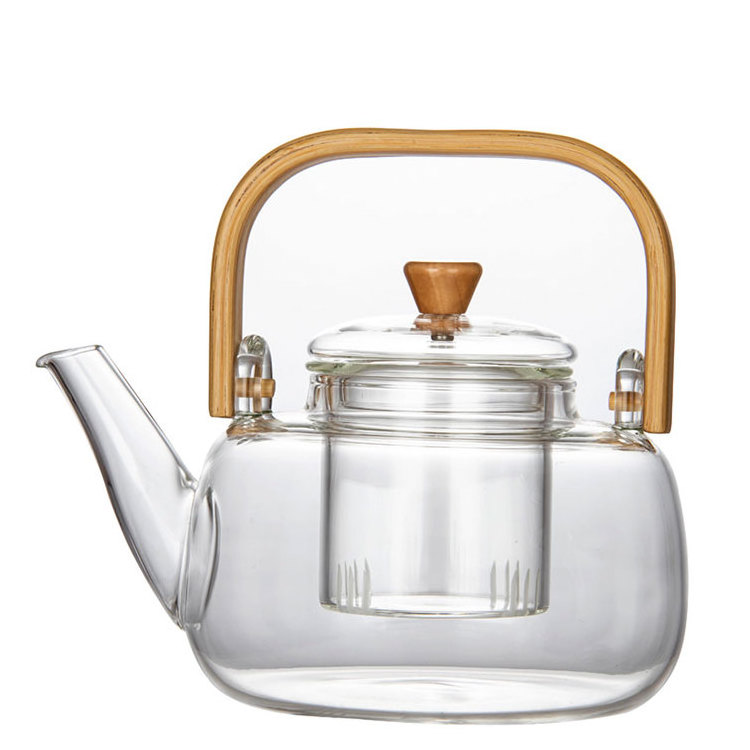 Handblown Clear High Borosilicate Small Glass glass teapot with strainer