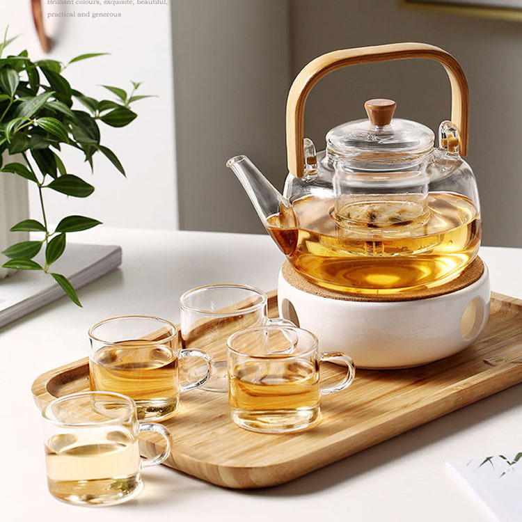 High quality cheap price blooming tea loose leaf tea pot with glass infuser glass tea set