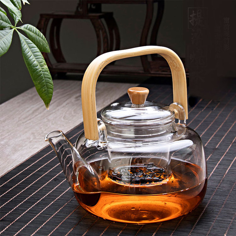 Handblown Clear High Borosilicate Small Glass glass teapot with strainer