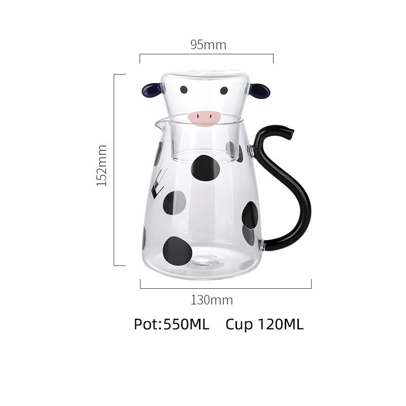 38Years Set Milk Coffee Cute Tea Pot High Borosilicate Glass Water Bottle Jug Kettle With Cow Shape Animal Cup