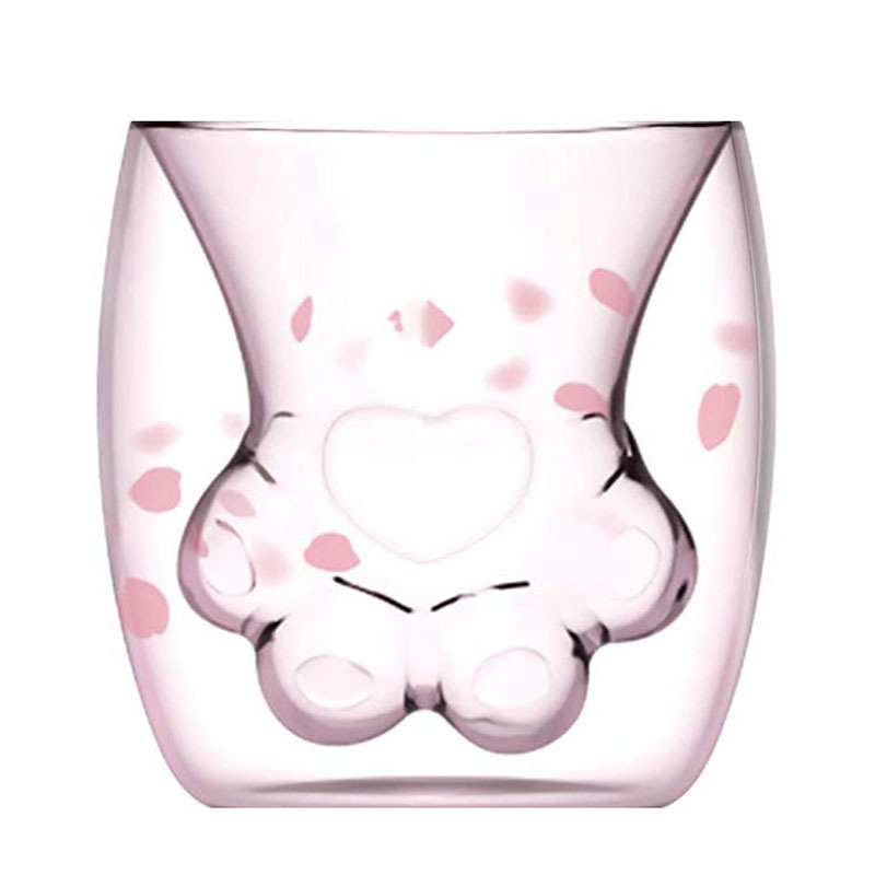 39Years Factory Cute Cat Claw Glass Milk Mugs Customize Available Cartoon Double Walled Glass Cup