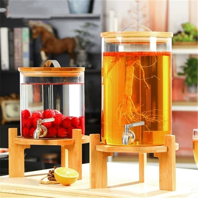 39Years Factory Hot Sale High Borosilicate Glass Large Bamboo Lid Beverage Dispenser 5L/7.5L Capacity