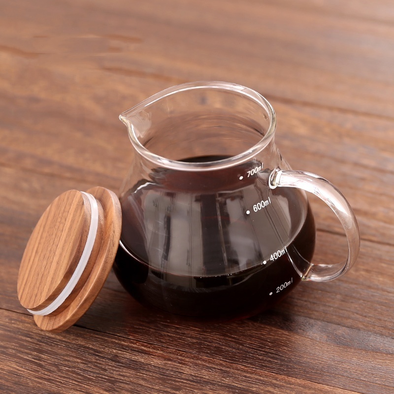 Round shape  walnut lid heat resistant glass coffee share pot