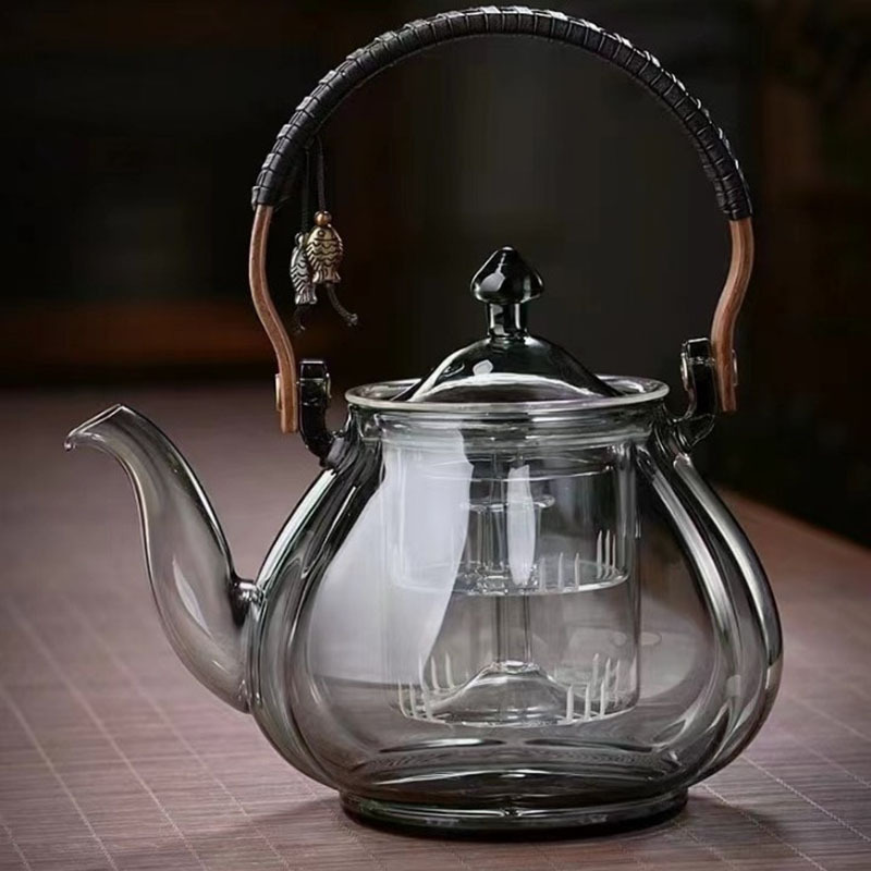 39Years Factory New Style Glass Borosilicate Glass Carafe Grey Color Tea Kettle 1000ml Capacity