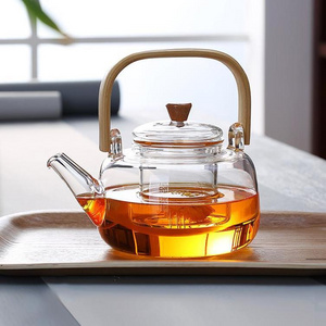 High quality cheap price blooming tea loose leaf tea pot with glass infuser glass tea set