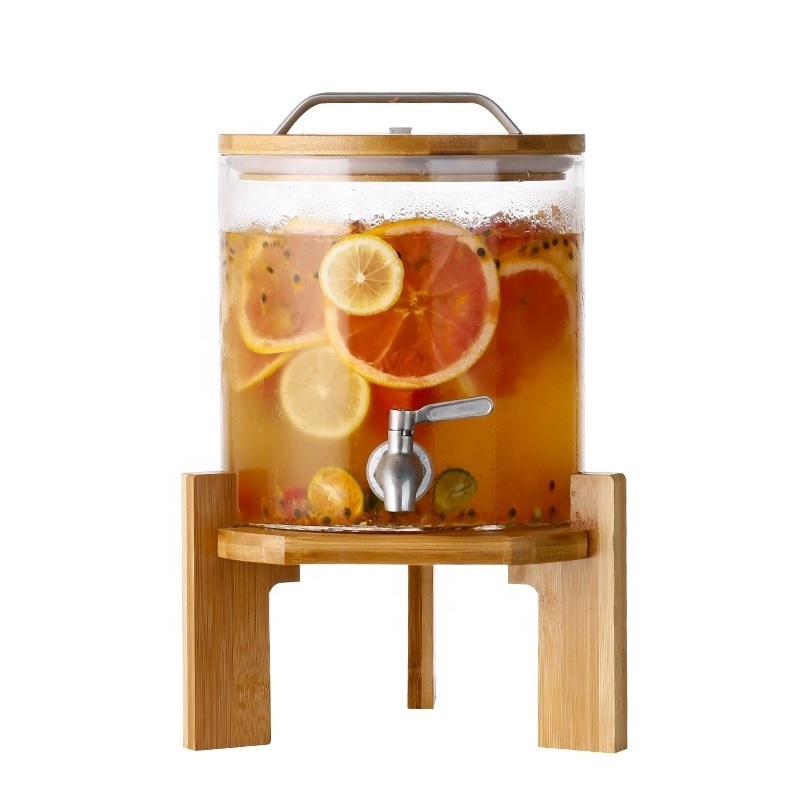 High borosilicate glass large bamboo lid beverage dispenser