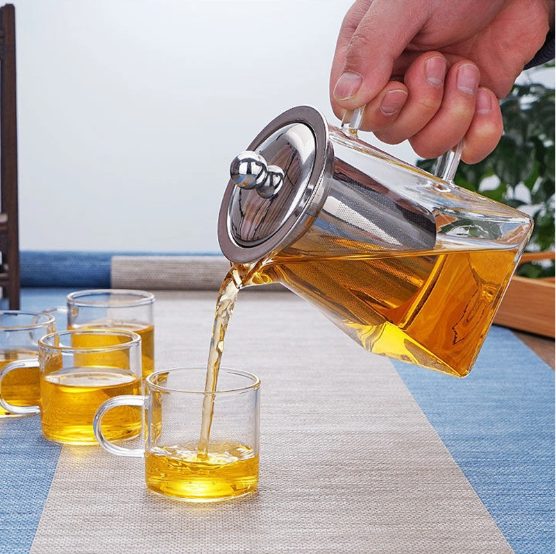 750 Ml Square Stovetop Safe Tea Kettle Glass Teapot with Stainless Steel Removable Infuser and Lid