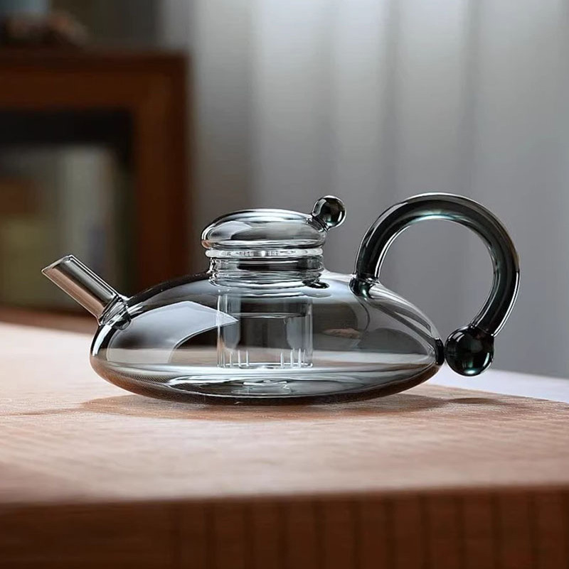 39Years Factory Mouse Tail Style Glass Teapot Grey Color Tea Kettle Household Gass Tea Pot 700ml Capacity