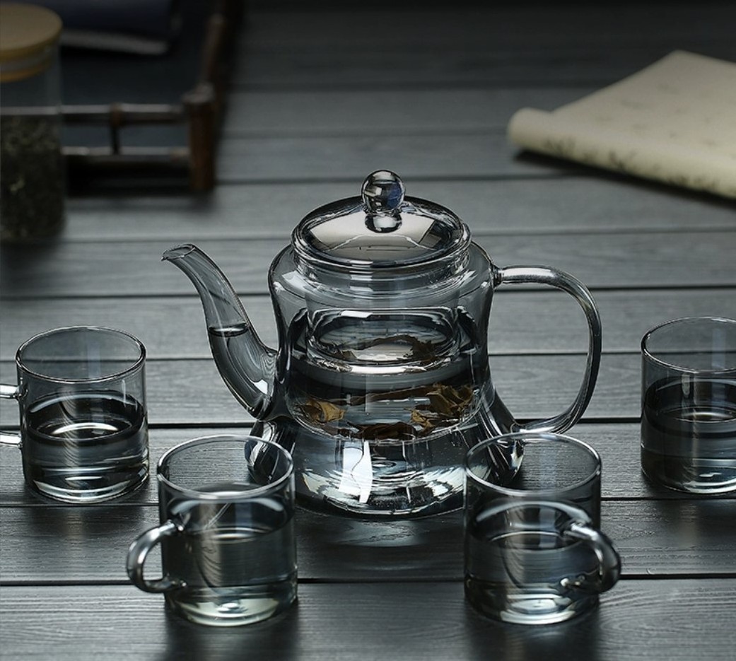 2024 New  Smoky grey glass teapot household tea separation filter set