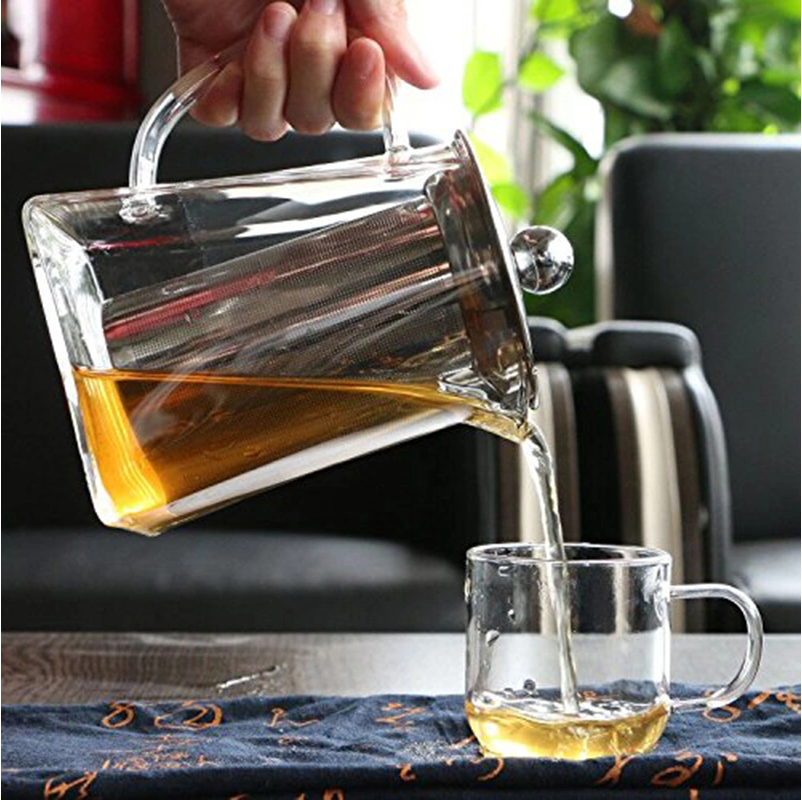 750 Ml Square Stovetop Safe Tea Kettle Glass Teapot with Stainless Steel Removable Infuser and Lid